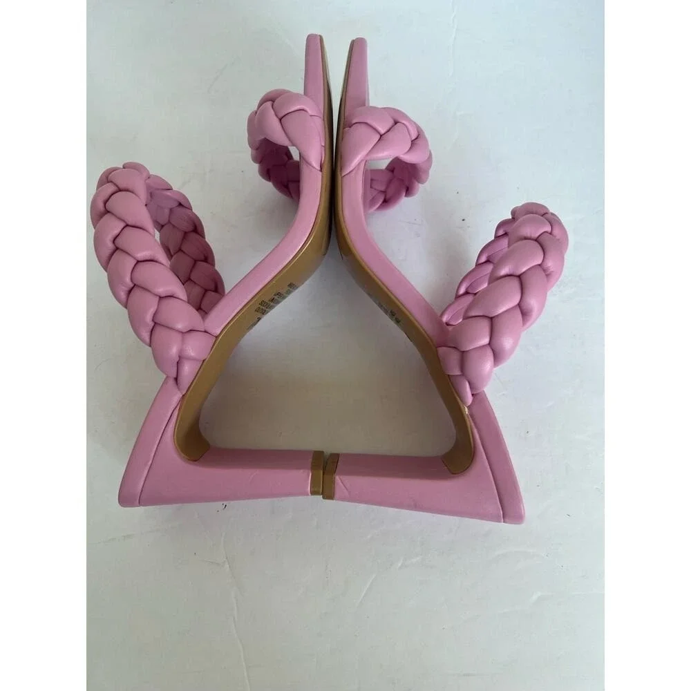 NWOT SODA Braided Strap Square Toe Sandal PinkVegan Leather‎ Dressy High Heels 7